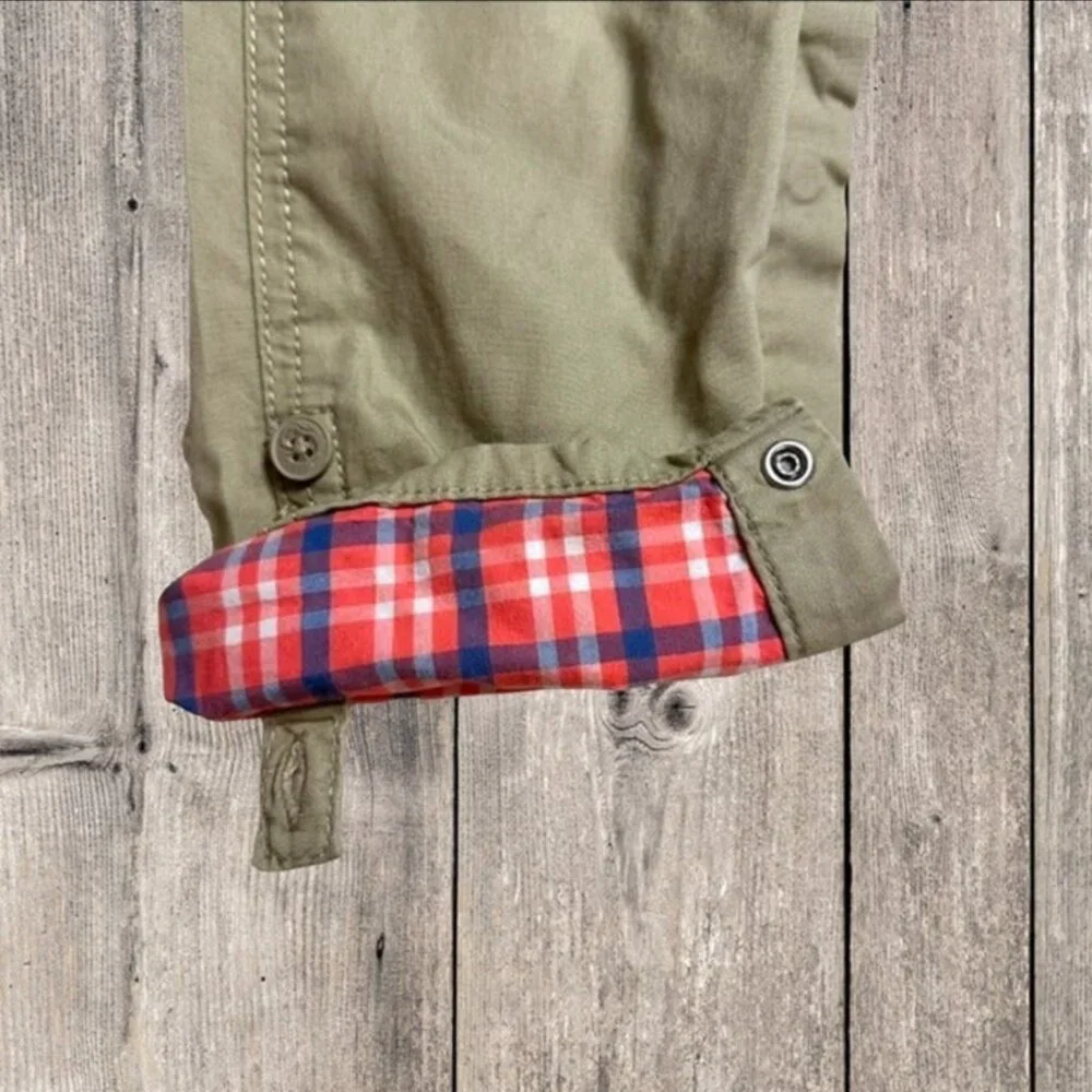 Oshkosh B'gosh Tan with Pink Plaid‎ Girls Toddlers Overalls Size 18M